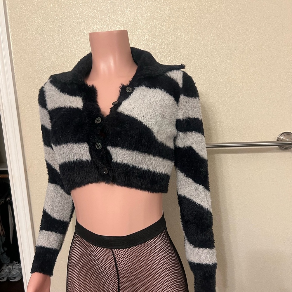 AKIRA Fuzzy Black and White Cardigan